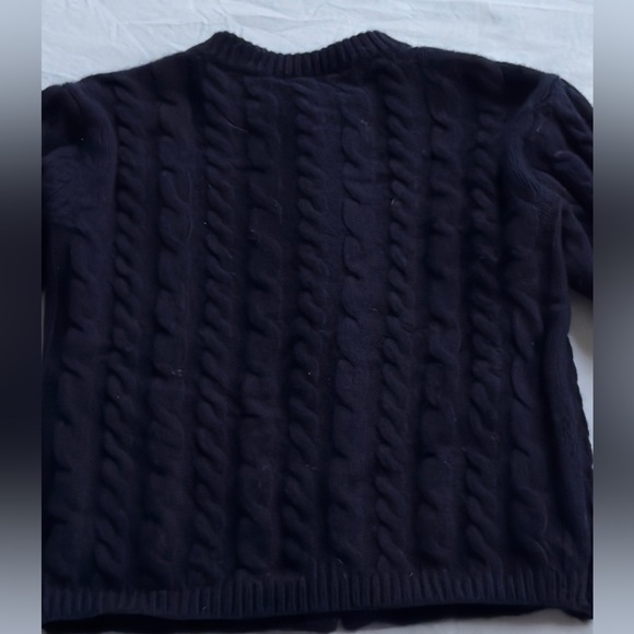 Little English | Classic cashmere blend cable knit cardigan sweater | 4T | Navy - Picture 7 of 7